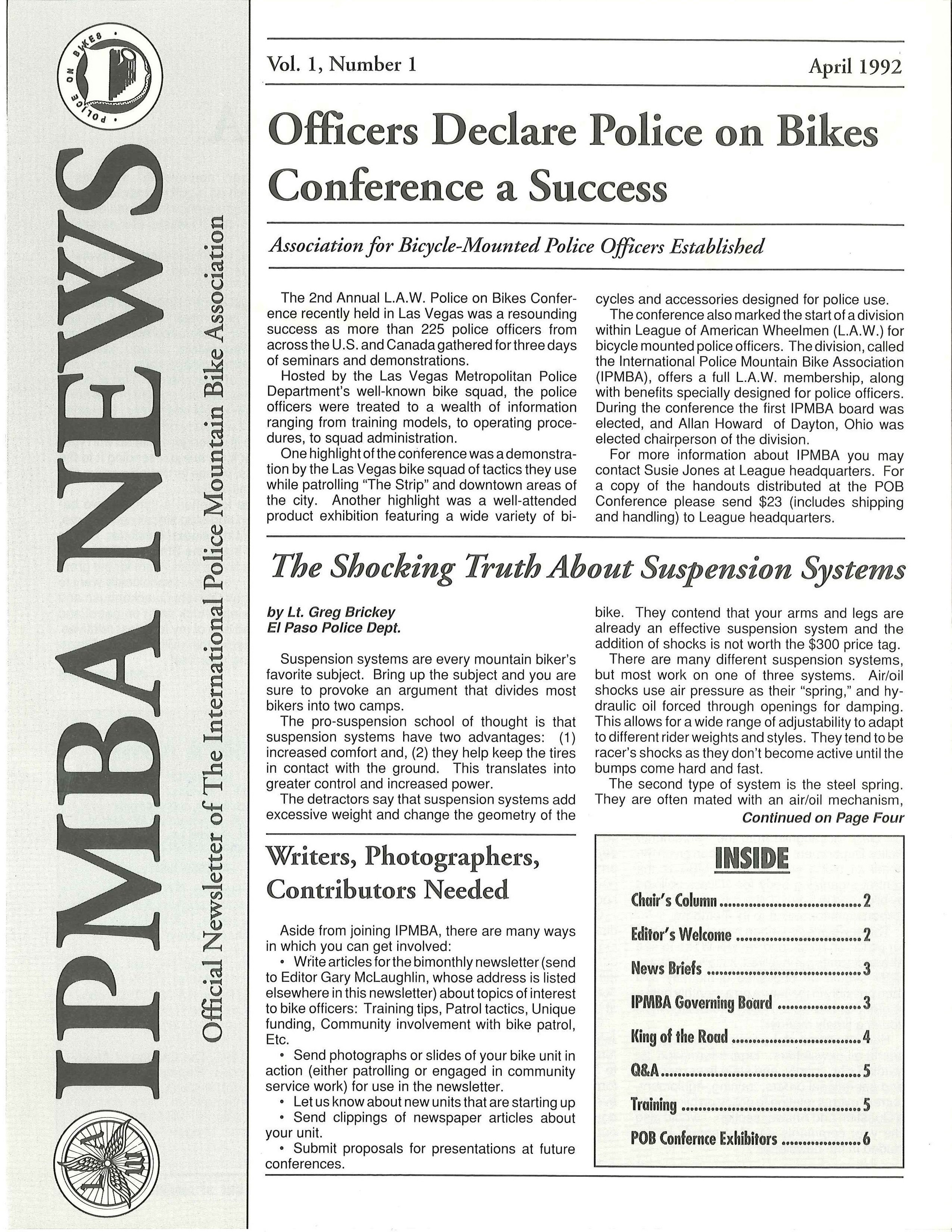 IPMBA News Vol. 1 No. 1 April 1992