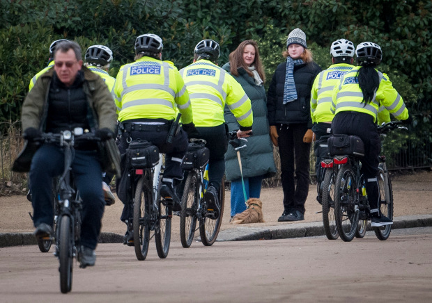 ON YER BIKE!&nbsp; Cops on park patrol as Priti Patel warns of ‘tougher enforcement’ on Covid lockdown