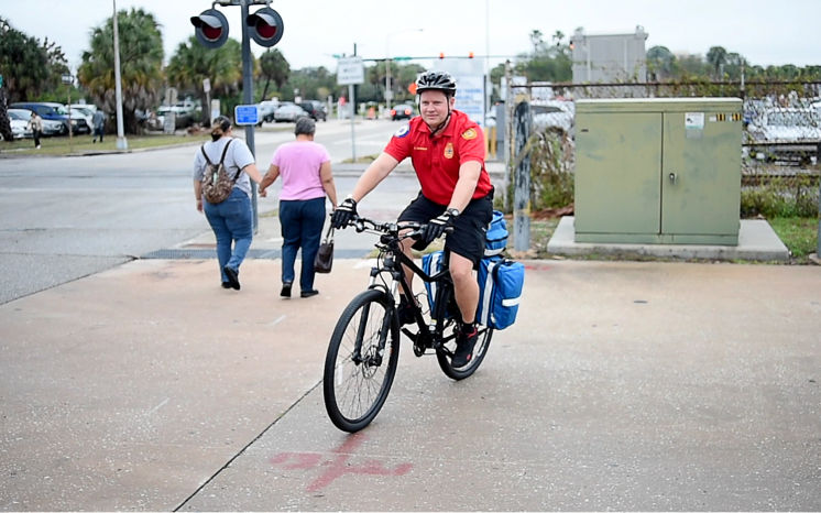 Tampa Fire Rescue bike paramedics ready to roll to patients during Gasparilla