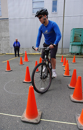 Police working on their mountain bike skills