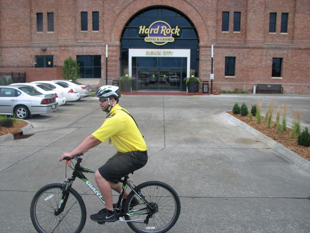 Security officers on bikes patrol Hard Rock Sioux City casino