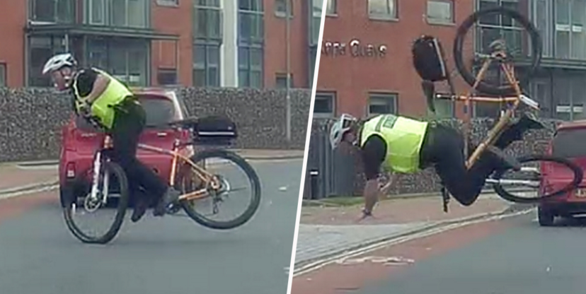 Police Officer Chasing Suspect On Bike Flips Over His Handlebars