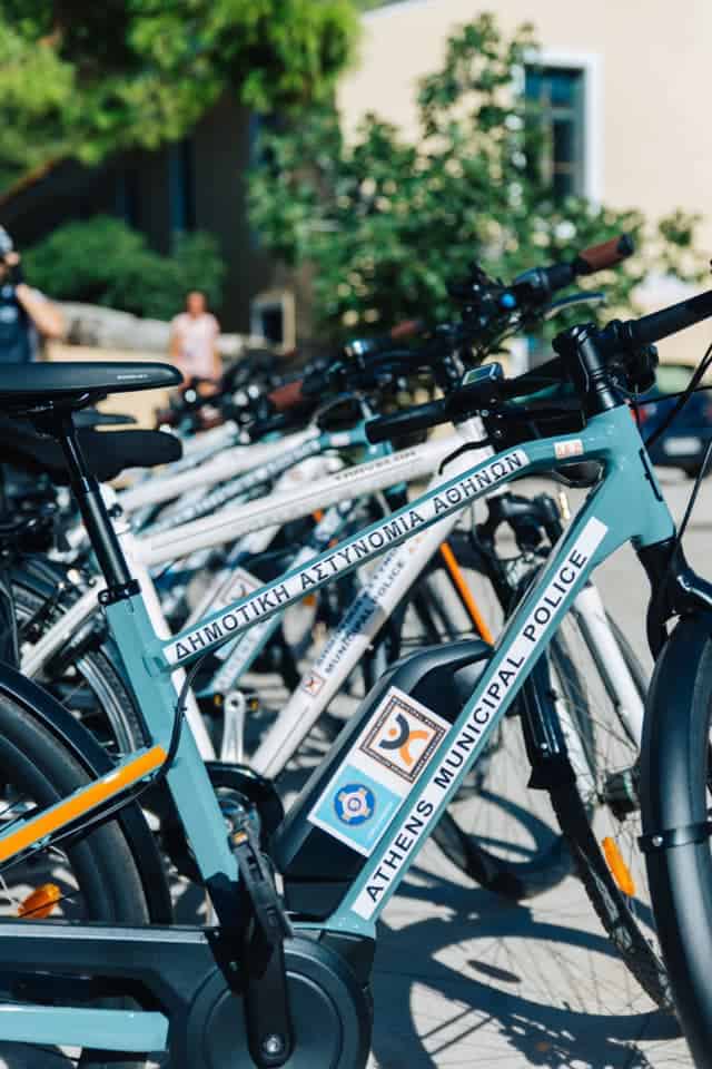 Athens police patrol streets on new electric bicycles