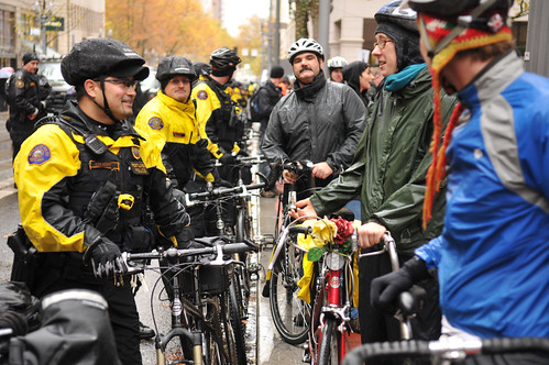 Police on bikes meet protestors on bikes: Smiles, dialogue ensues